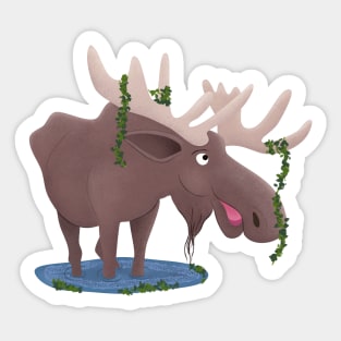 Funny happy moose cartoon illustration Sticker